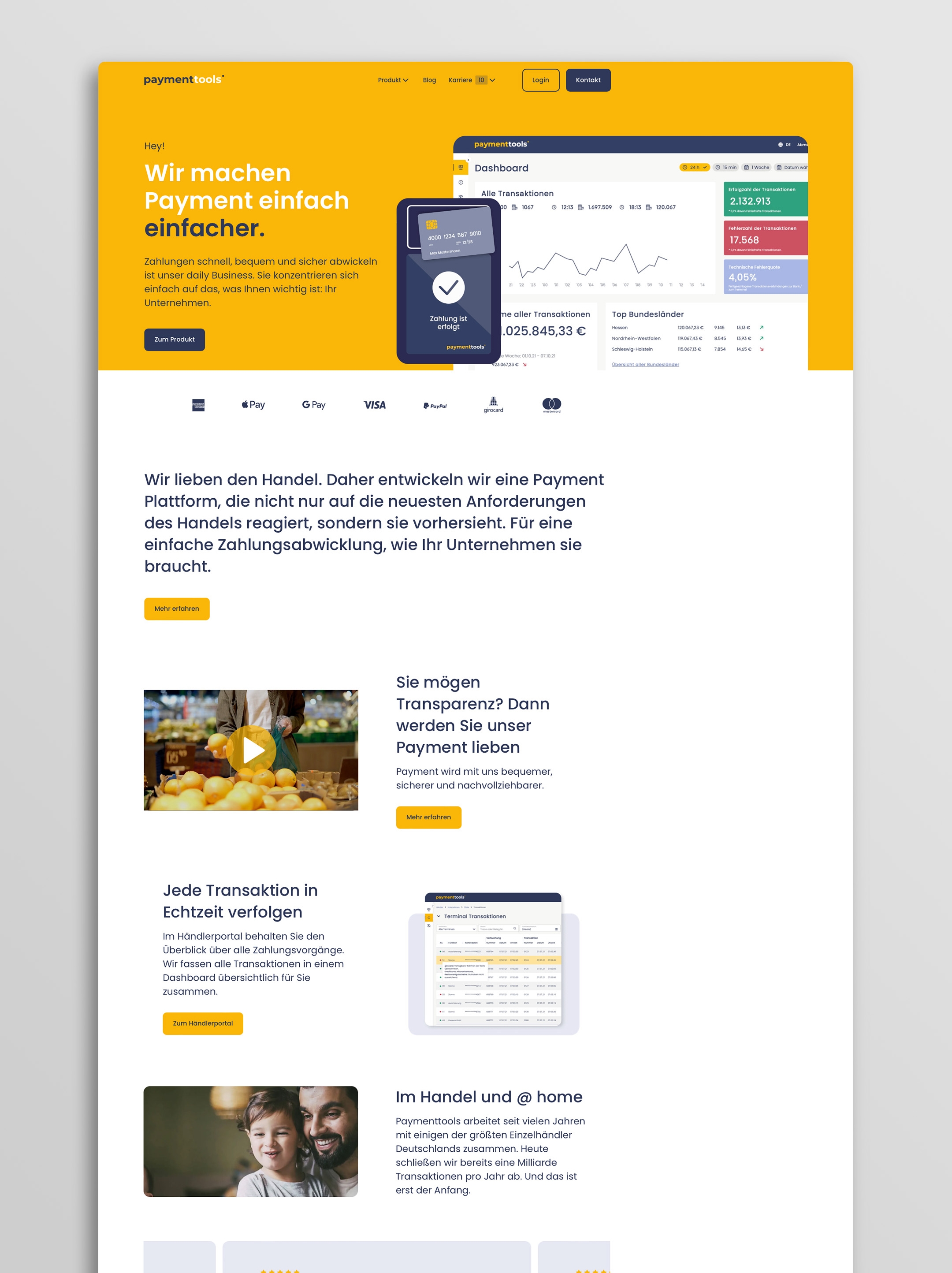 Screenshot der paymenttools Website
