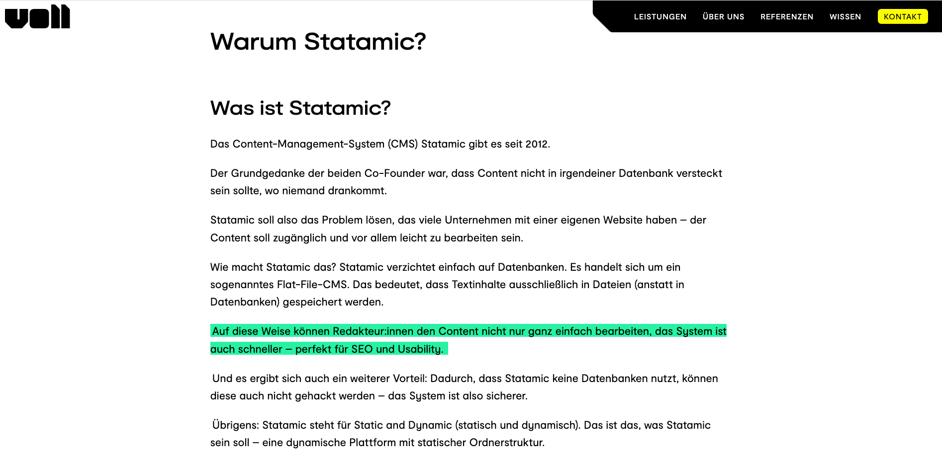 Screenshot Statamic Artikel