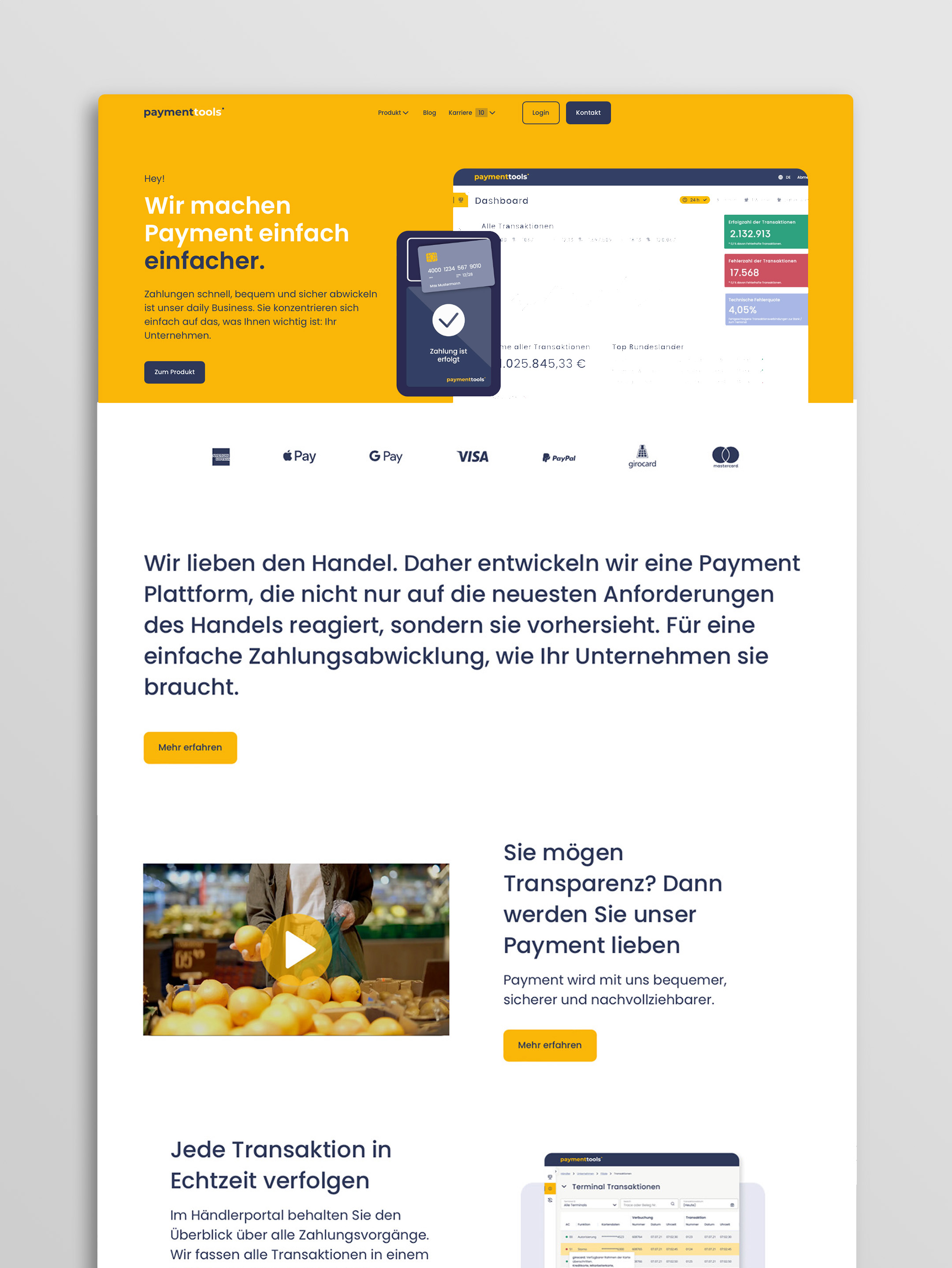Startseite der neuen paymenttools Website